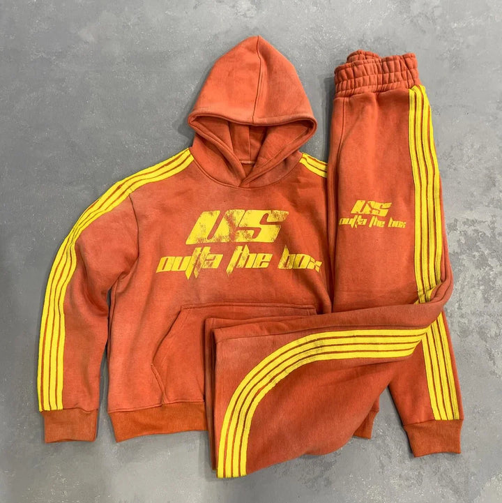 Letters Stripe Print Two Piece Hoodie Set