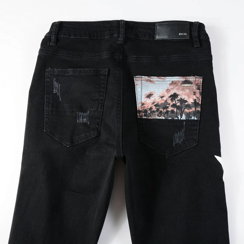 Amiri Jeans black slim straight fit paneling  jeans