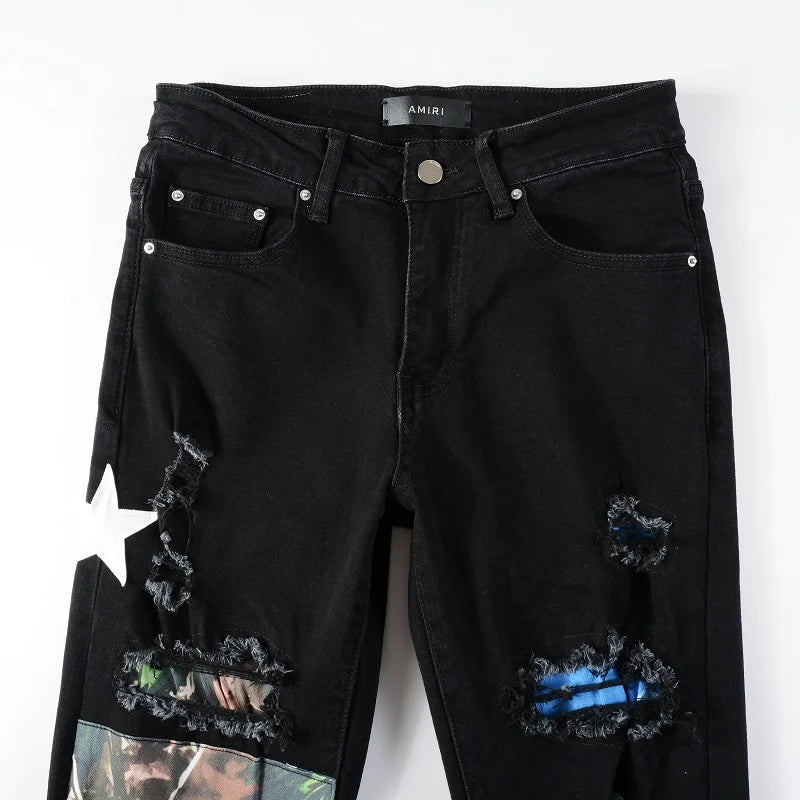 Amiri Jeans black slim straight fit paneling  jeans