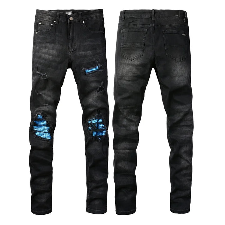 Amiri Jeans denim black pants slim straight stitching