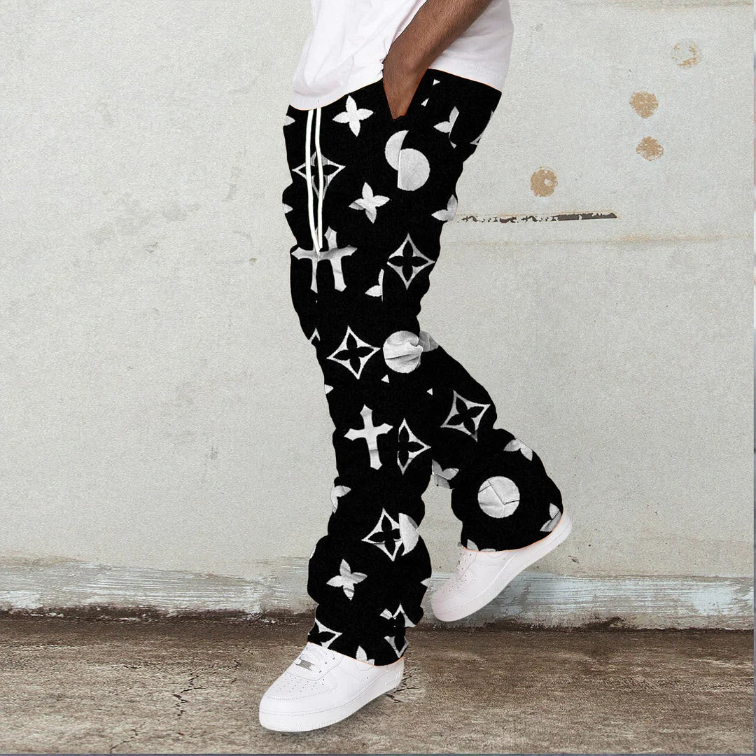 Retro trendy brand printed street hip-hop stacked trousers