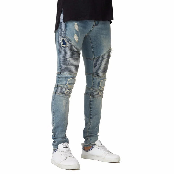 Light Blue Ripped Biker Skinny Jeans