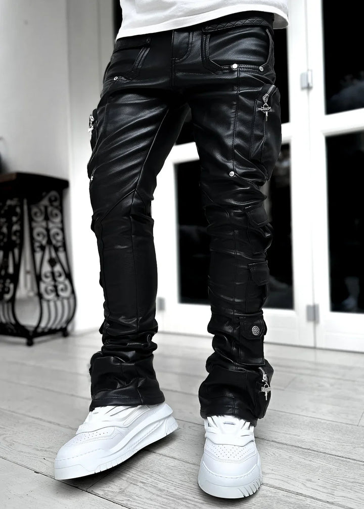 Obsidian Black Cargo Leather Pant