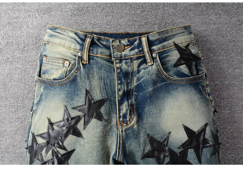 Blue Leather Stars Jeans