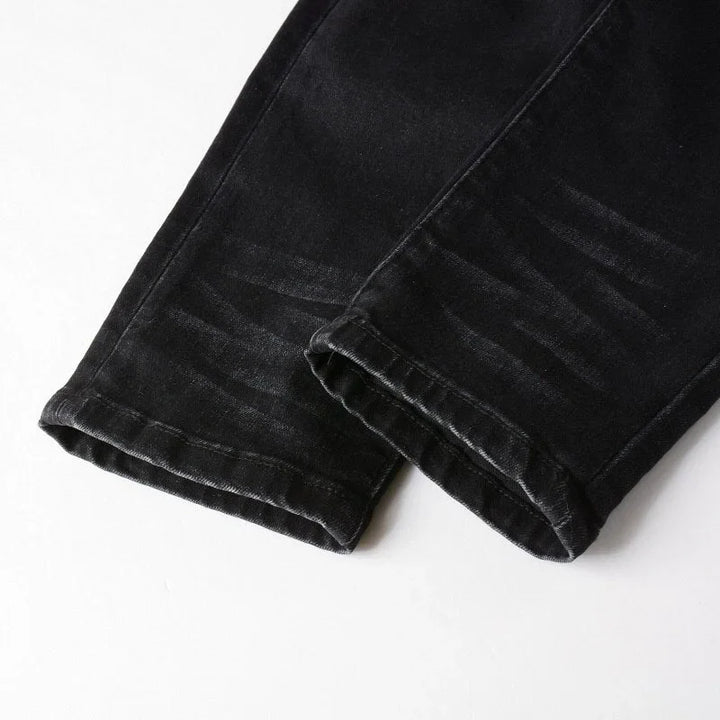 Black Red Ribbed Patchwork Jeans