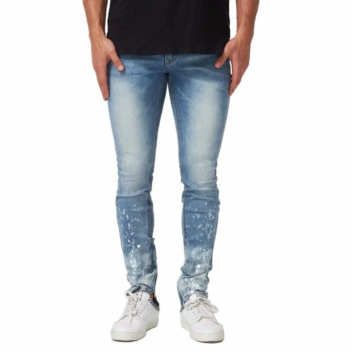 Blue Skinny Paint Side Ankle Zipper Jeans