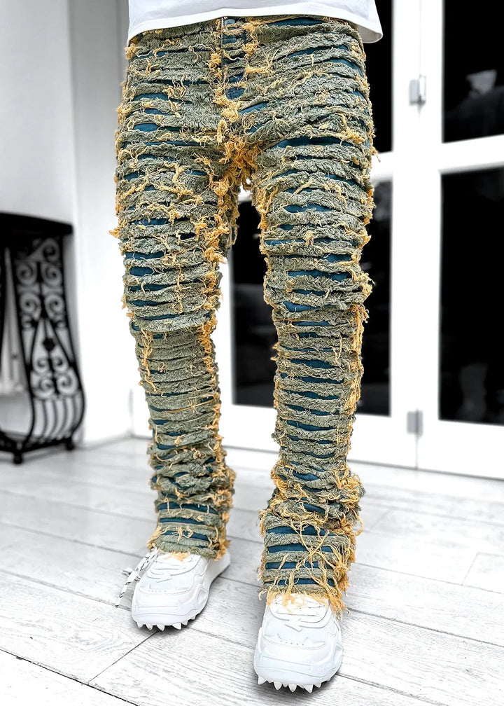 Aqua Blue Distressed Stacked Denim V2