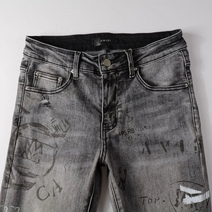 Amiri Jeans gray slim straight leg tie-dye jeans