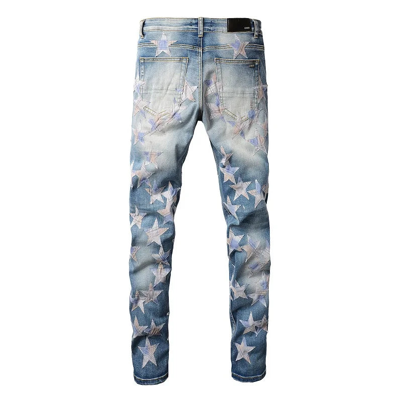 Amiri Jeans blue slim straight leg jeans print