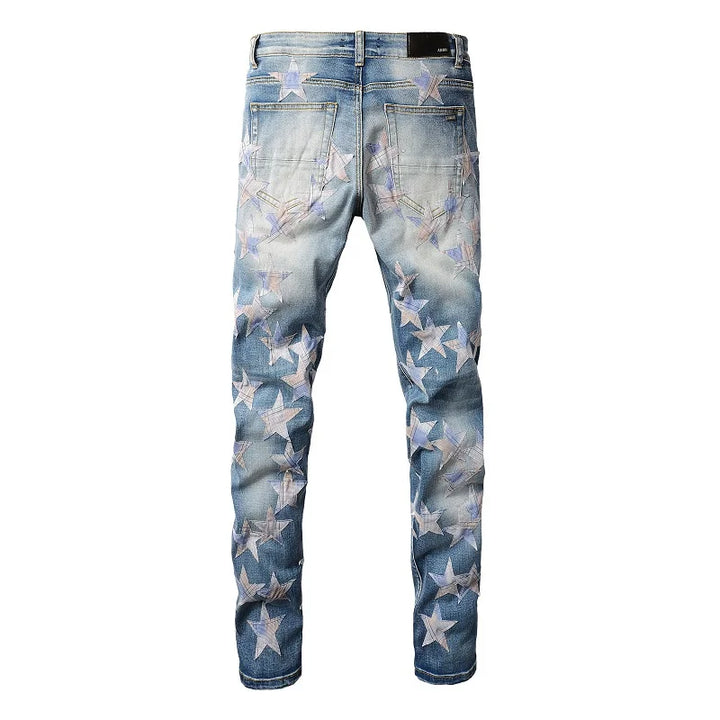 Amiri Jeans blue slim straight leg jeans print