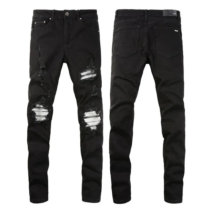 Amiri Jeans black slim straight leg ripped jeans