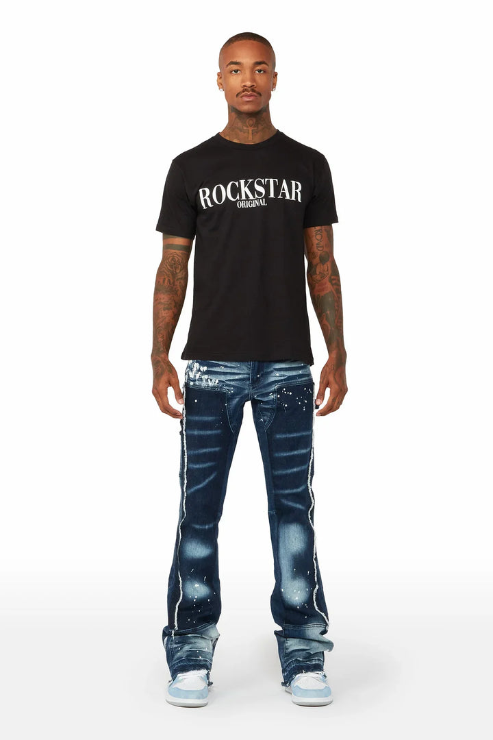 Carson Dark Blue Stacked Flare Jean