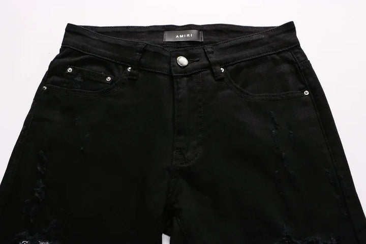 Amiri Jeans denim black pants ripped slim straight leg