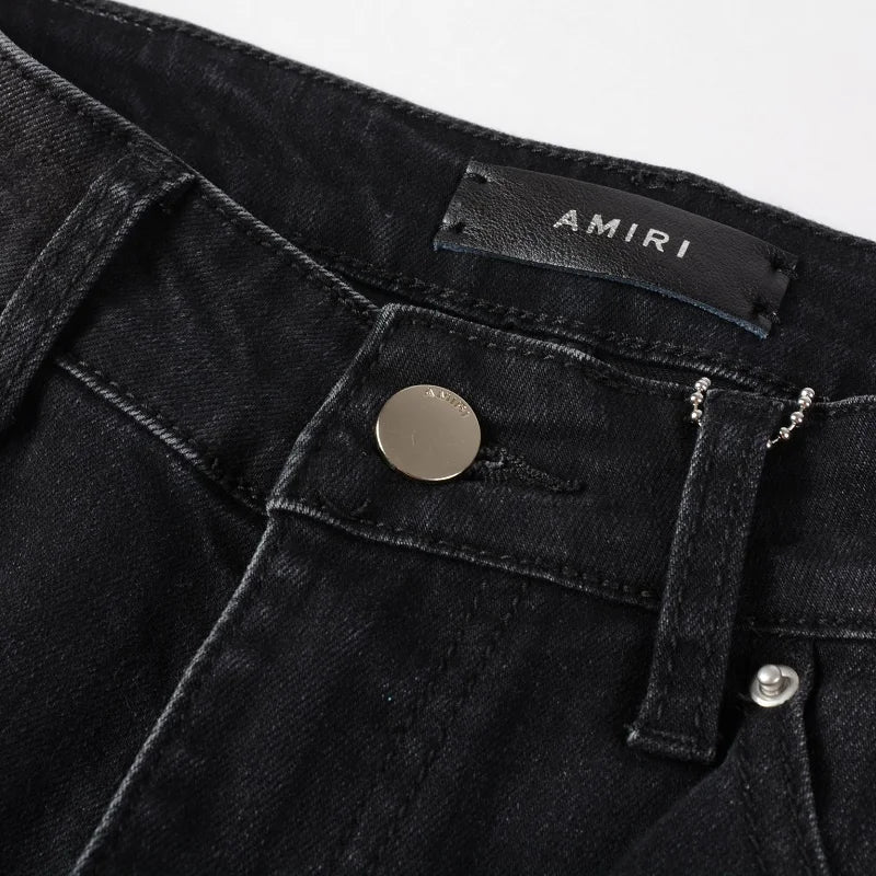 Amiri Jeans black slim straight leg jeans with print