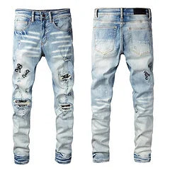 Amiri Jeans blue slim straight leg ripped jeans