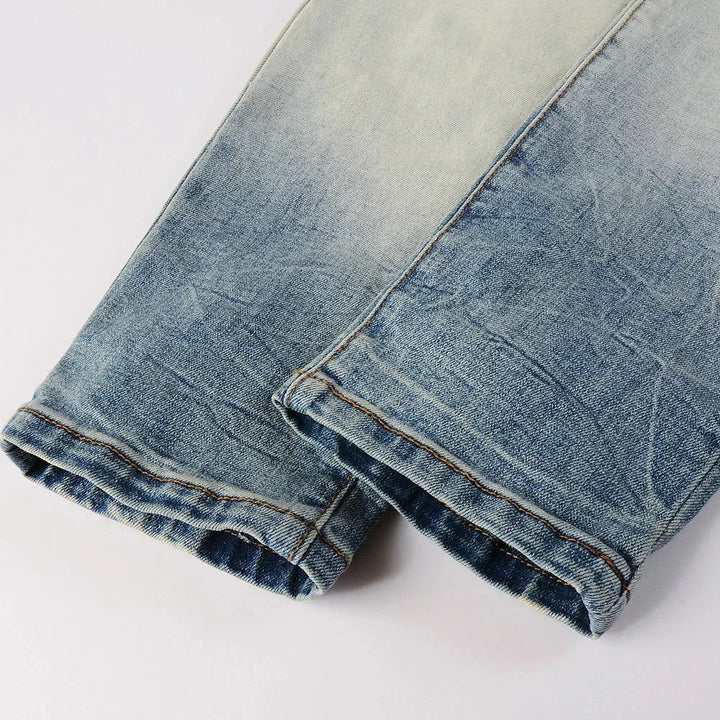 Blue White Artwork Patch Jeans