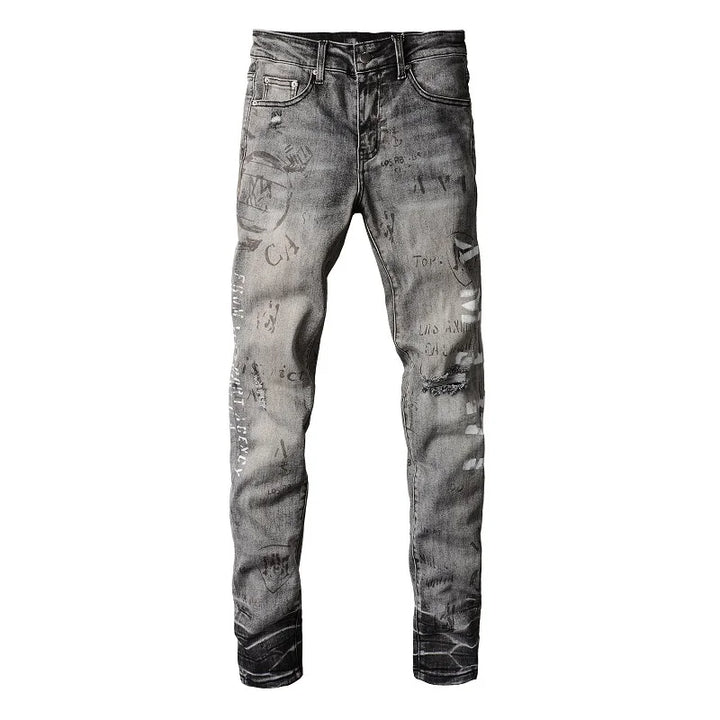 Amiri Jeans gray slim straight leg tie-dye jeans