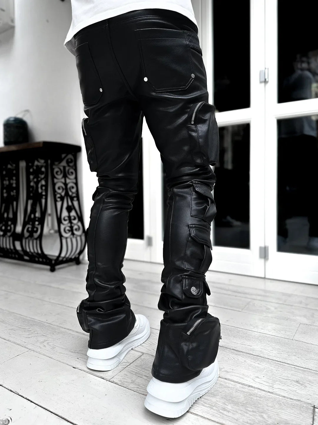 Obsidian Black Cargo Leather Pant