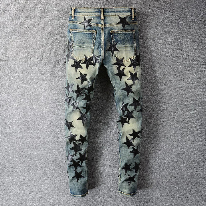 Blue Leather Stars Jeans