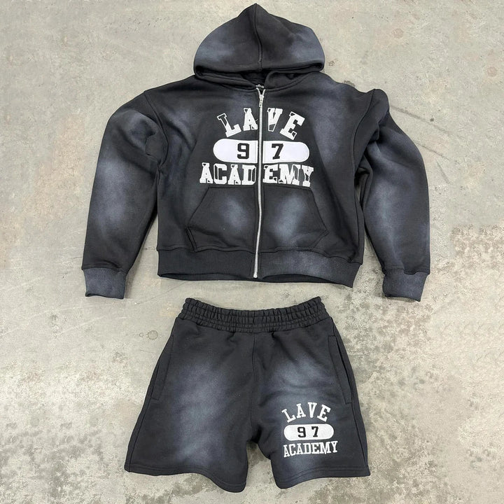 Casual Zip-Up Hoodie Shorts Two-Piece Set