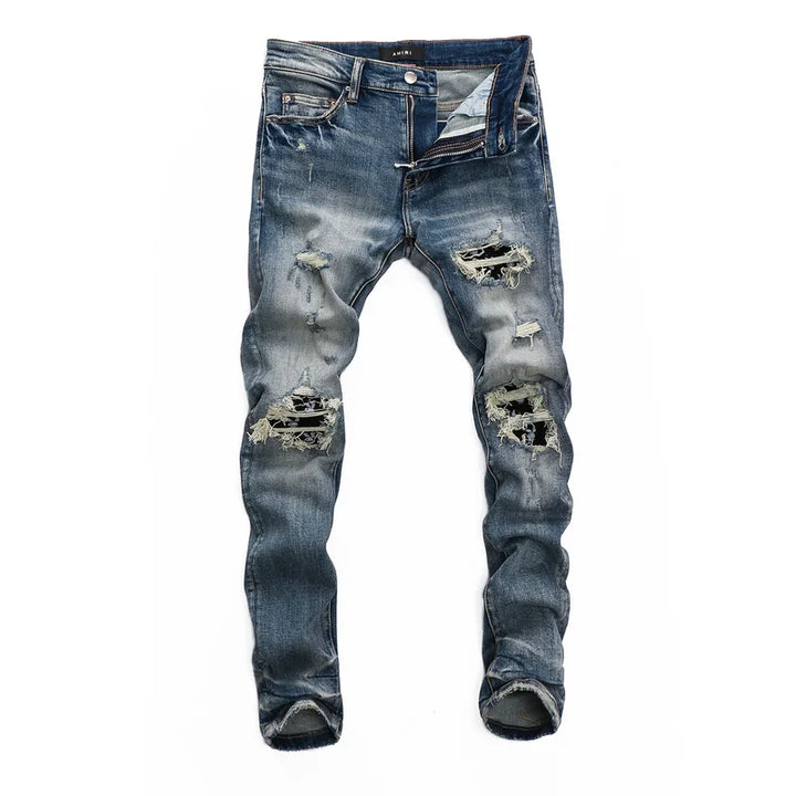 Amiri Jeans blue jeans slim straight leg ripped pants