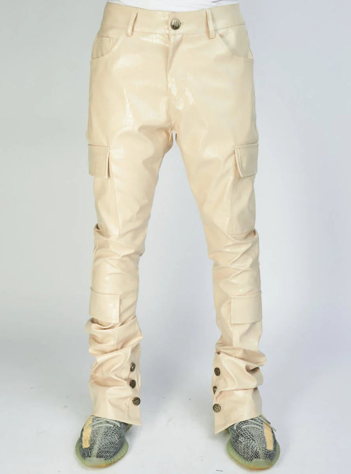 Jeans - Harris - Alligator Leather Stacked Flare with Embroidery - Cream And Black - 564