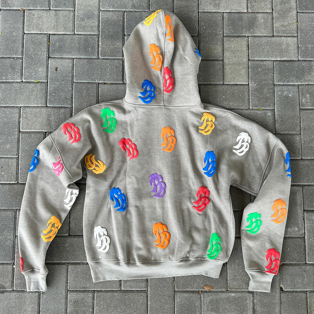 Personalized lettering print zip-up hoodie