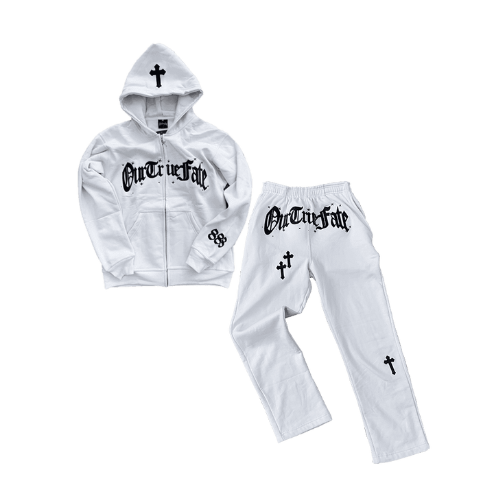 Stylish Retro Cross Zip Hoodie Tracksuit