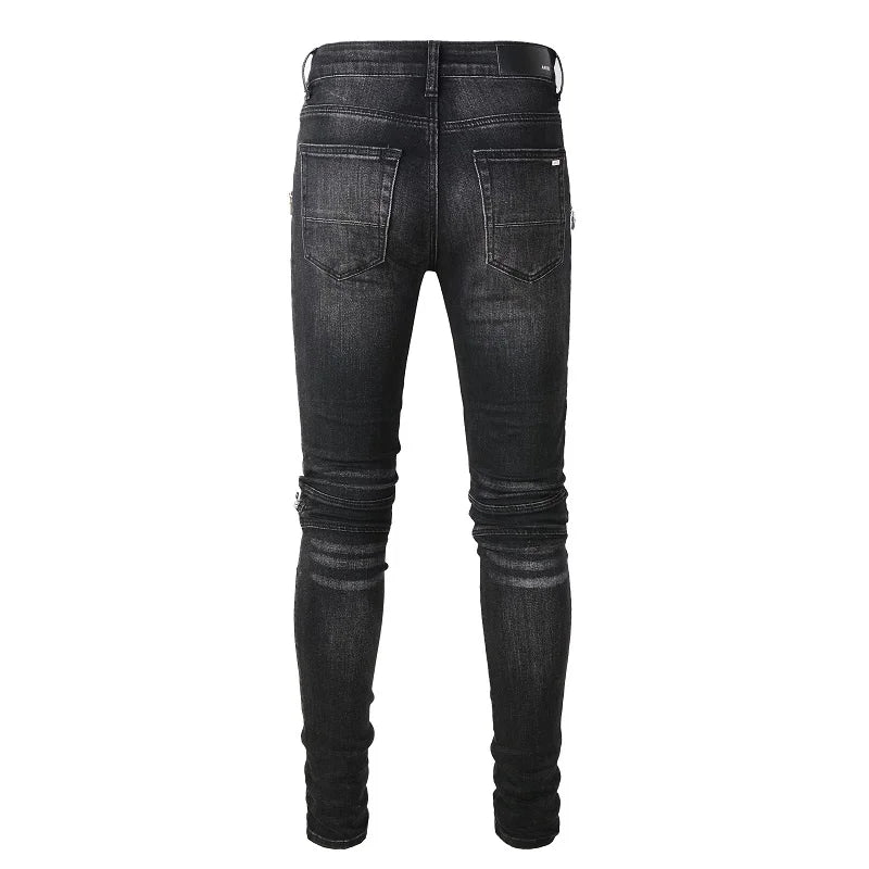 Amiri Jeans black slim fit straight jeans patchwork