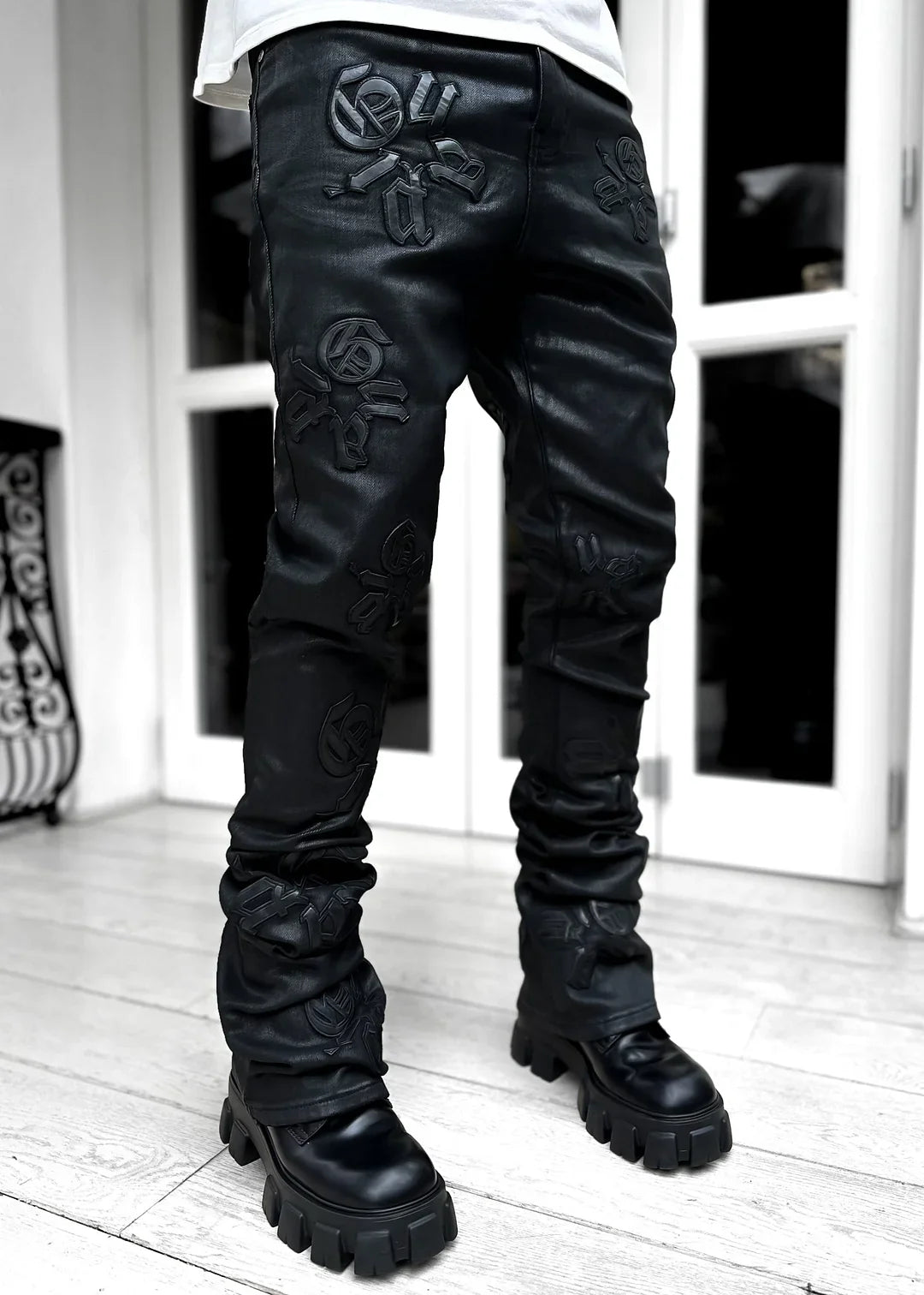 Obsidian Black Logos Stacked Denim