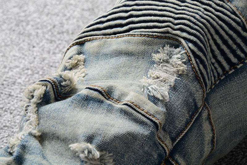 Light Blue Distressed Biker Jeans