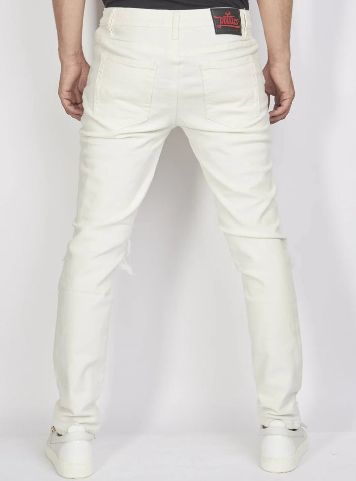 Jeans - Distressed with Ribbing - White - PLTKS0521592