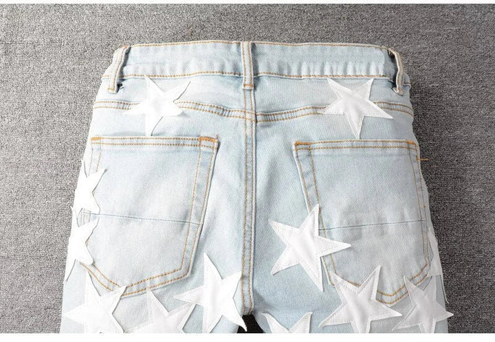 Light Blue Leather Stars Jeans