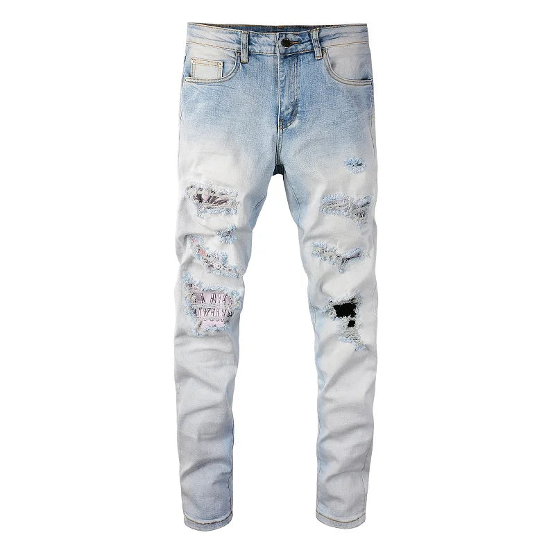 Amiri Jeans aqua slim fit straight-leg jeans with holes