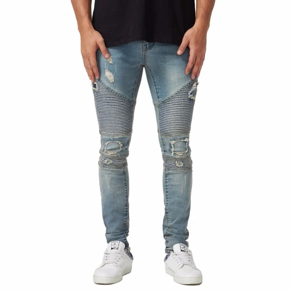 Light Blue Ripped Biker Skinny Jeans