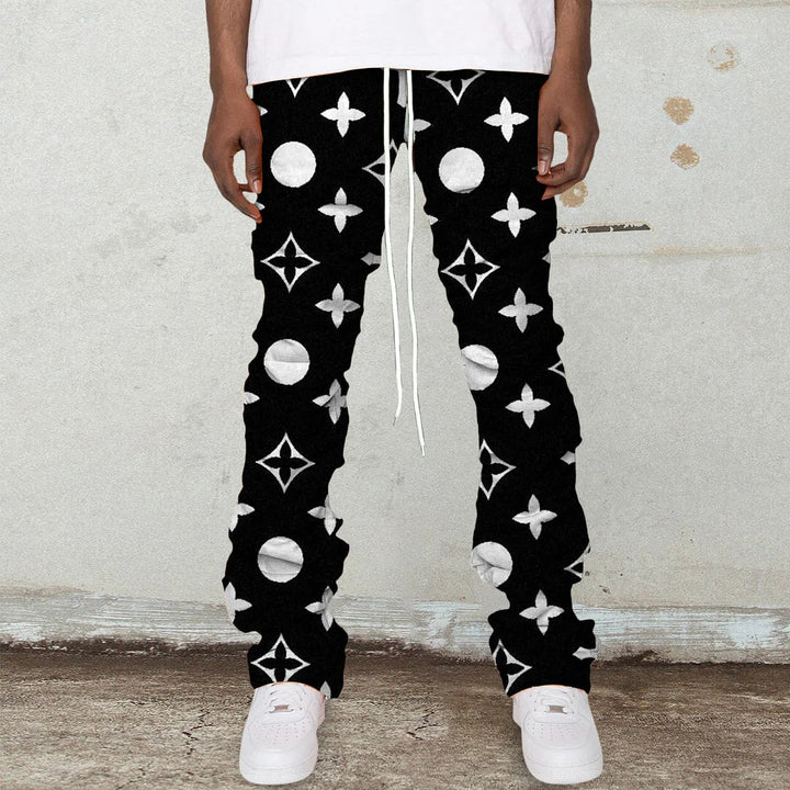 Retro trendy brand printed street hip-hop stacked trousers