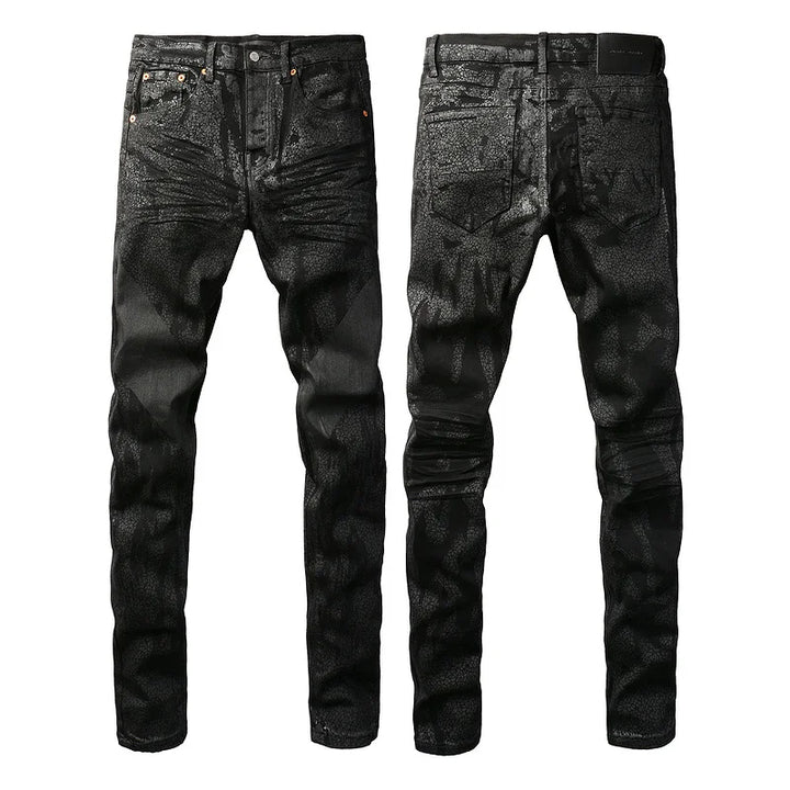 Amiri Jeans denim black printed pants slim straight leg