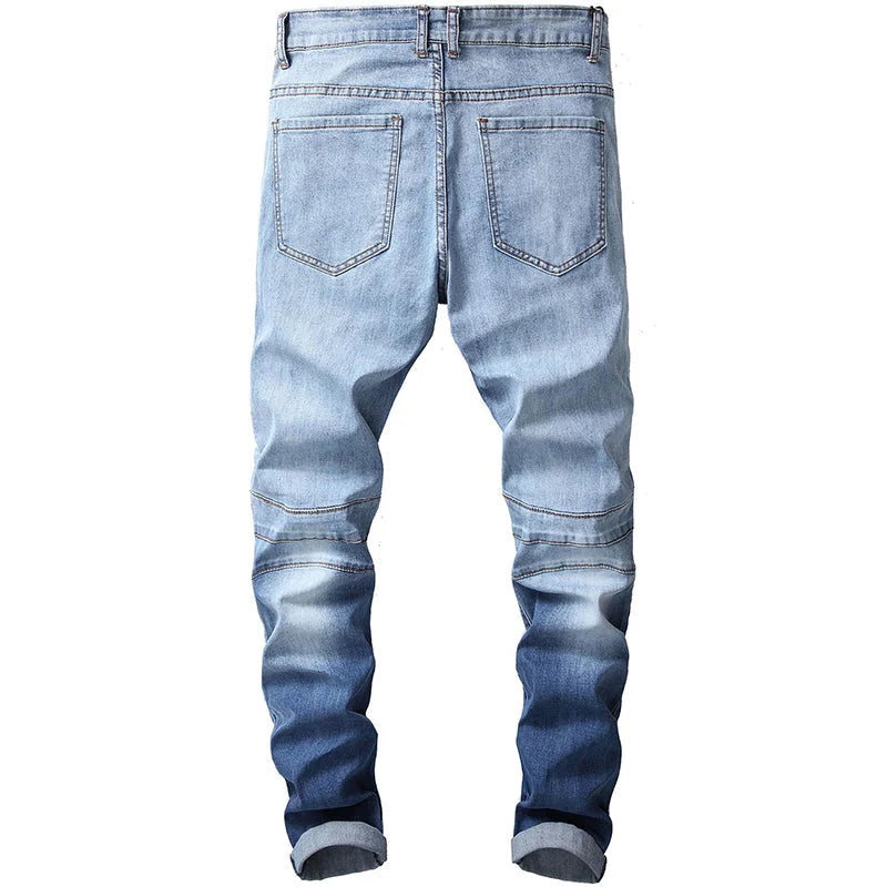 Blue Gradient Biker Jeans