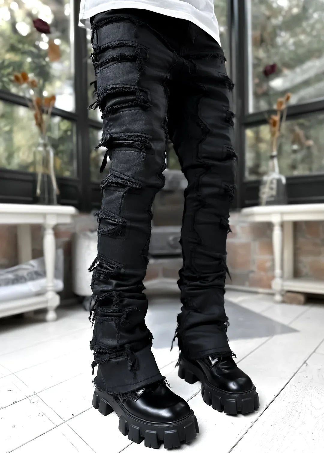 Obsidian Black Waxed Stacked Denim