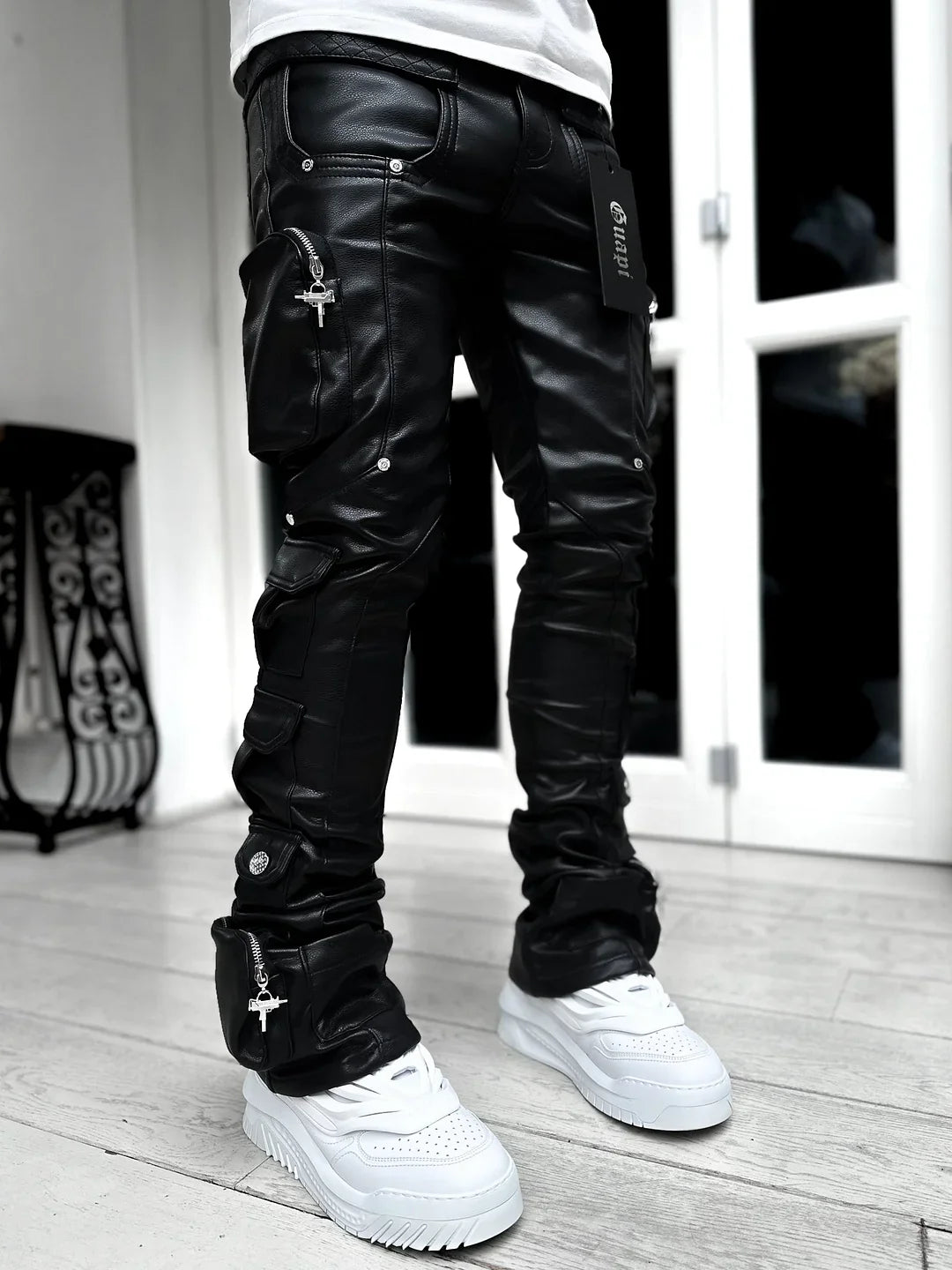 Obsidian Black Cargo Leather Pant