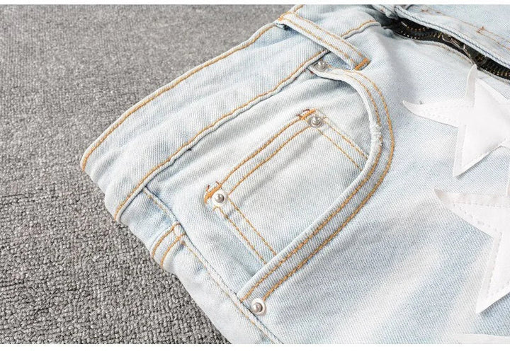 Light Blue Leather Stars Jeans