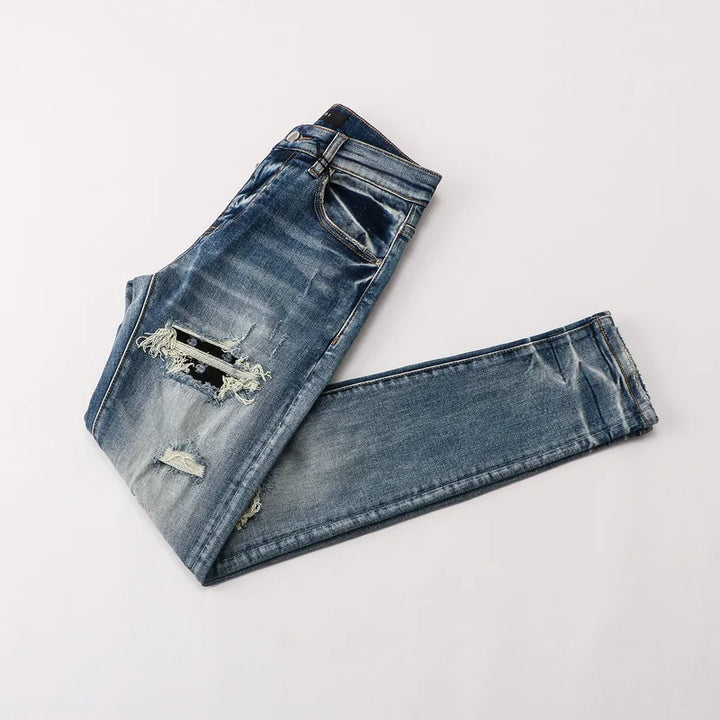 Amiri Jeans blue jeans slim straight leg ripped pants