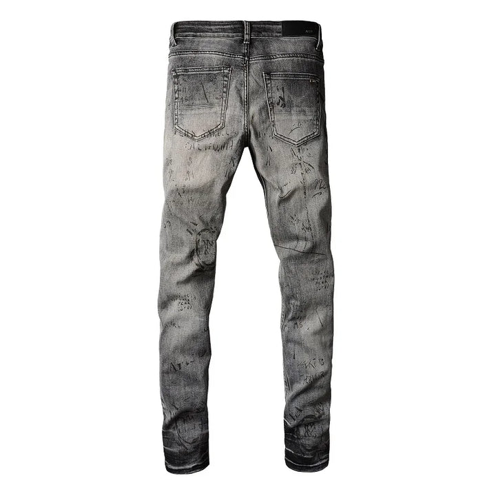 Amiri Jeans gray slim straight leg tie-dye jeans