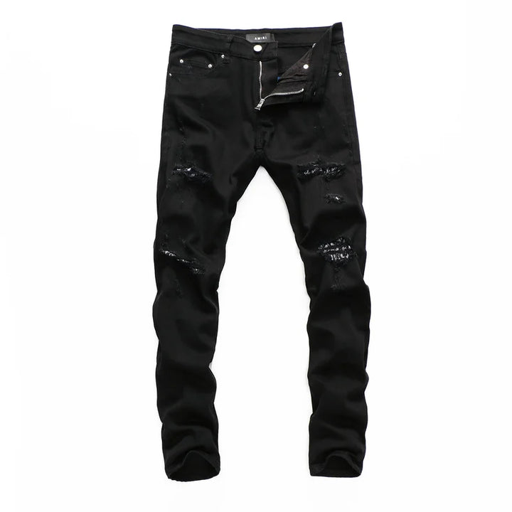 Amiri Jeans denim black pants ripped slim straight leg