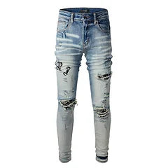 Amiri Jeans blue slim straight leg ripped jeans