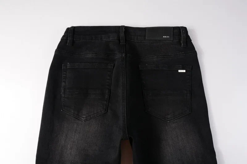 Amiri Jeans denim black pants slim straight stitching