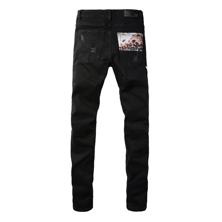 Amiri Jeans black slim straight fit paneling  jeans