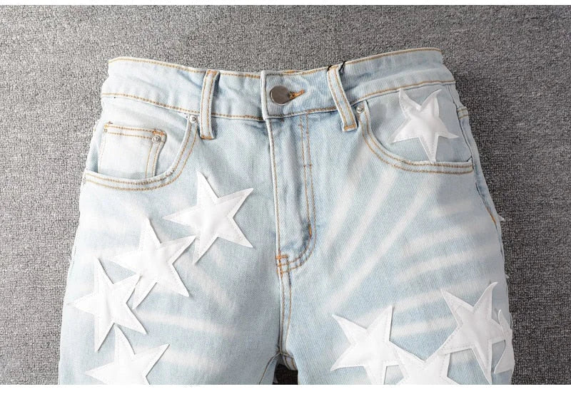 Light Blue Leather Stars Jeans