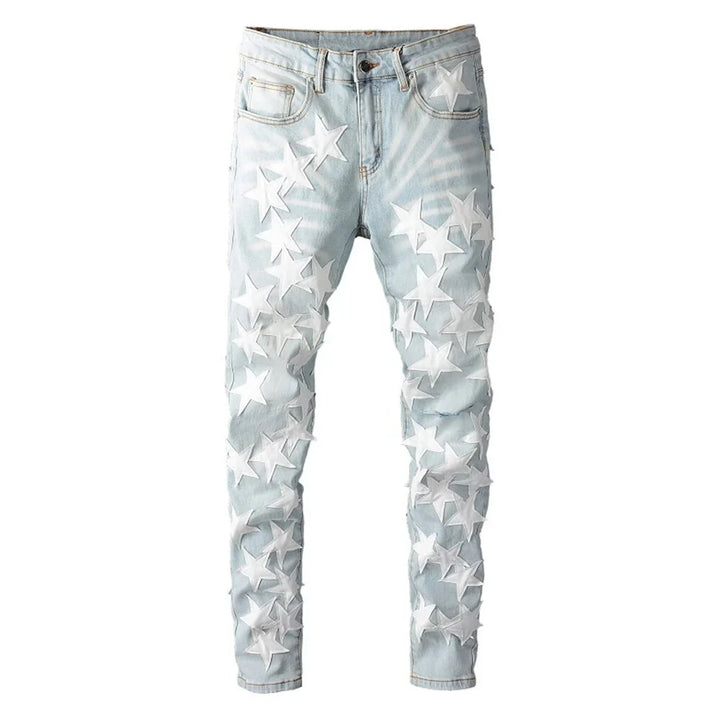 Light Blue Leather Stars Jeans