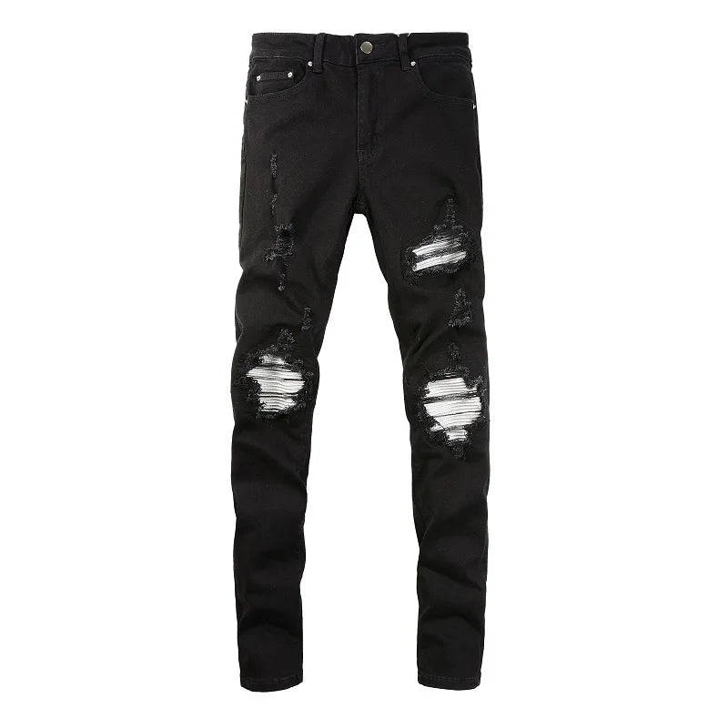 Amiri Jeans black slim straight leg ripped jeans